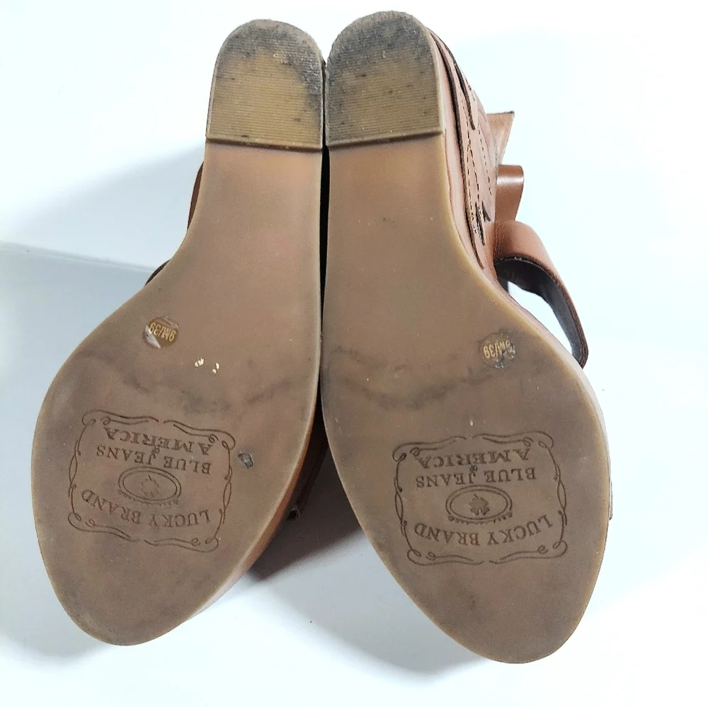 Lucky Brand Women's Stillwater Leather Floral Applique Boho Chic Wedges